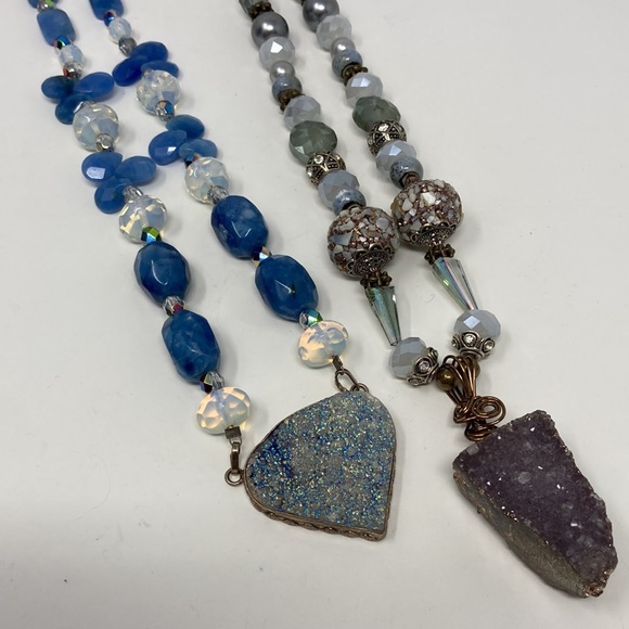 You Get Two Exquisite Genuine Gemstone Drusy Necklaces - Picture 6 of 7